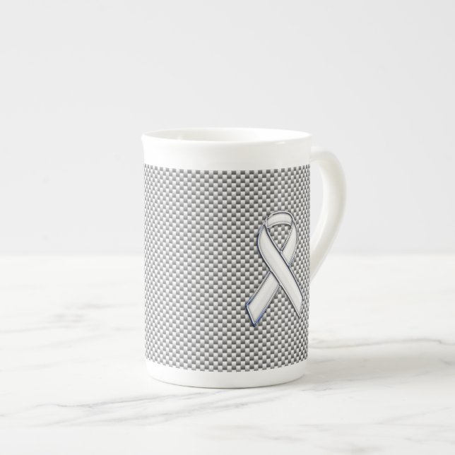 Tasse En Porcelaine Bras blanc Sensibilisation au ruban Grille blanche (Devant droit)