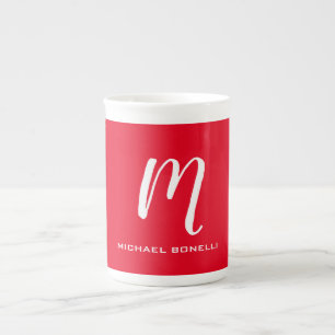 Tasse En Porcelaine Calligraphie stylisé blanc rouge monogramme votre 