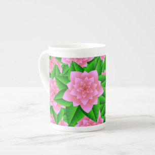 Tasse En Porcelaine Camellias rose glace et Feuilles verts