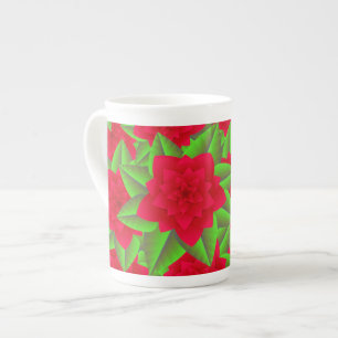 Tasse En Porcelaine Camellias rouge foncé et Feuilles verts