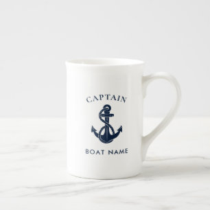 Tasse En Porcelaine Capitaine nautique personnalisé Ancre de bateau Ma
