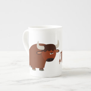 Tasse En Porcelaine Caricature mignonne timide Bull Chine Mug