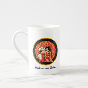 Tasse En Porcelaine Carte indienne personnalisée Mariage marié couple 