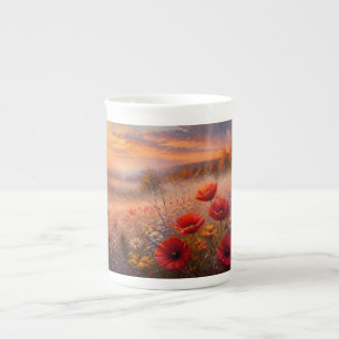 Tasse En Porcelaine Champ de coquelicots au coucher du soleil, peintur
