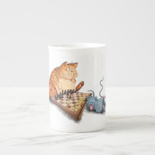Tasse En Porcelaine Chat et souris Jouer aux échecs Dessin amusant