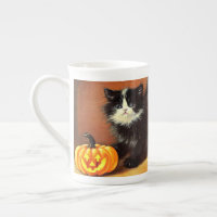 Chaton d'Halloween noir et blanc vintage