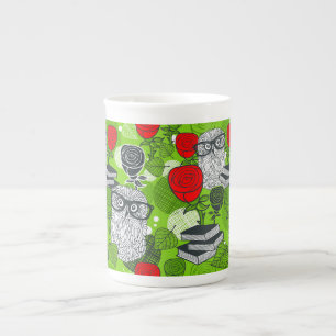 Tasse En Porcelaine Chouette en roses rouges