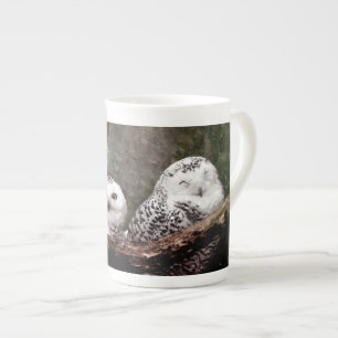 Tasse En Porcelaine Chouette Harfang Couple Art Bois Faune