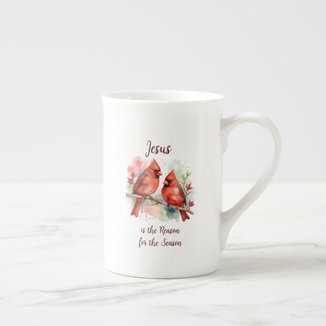 Tasse En Porcelaine Christmas Red Cardinal Jesus Reason for Season (Droite)