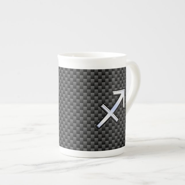 Tasse En Porcelaine Chrome Like Sagittarius Sign Carbon Fiber Print (Devant droit)