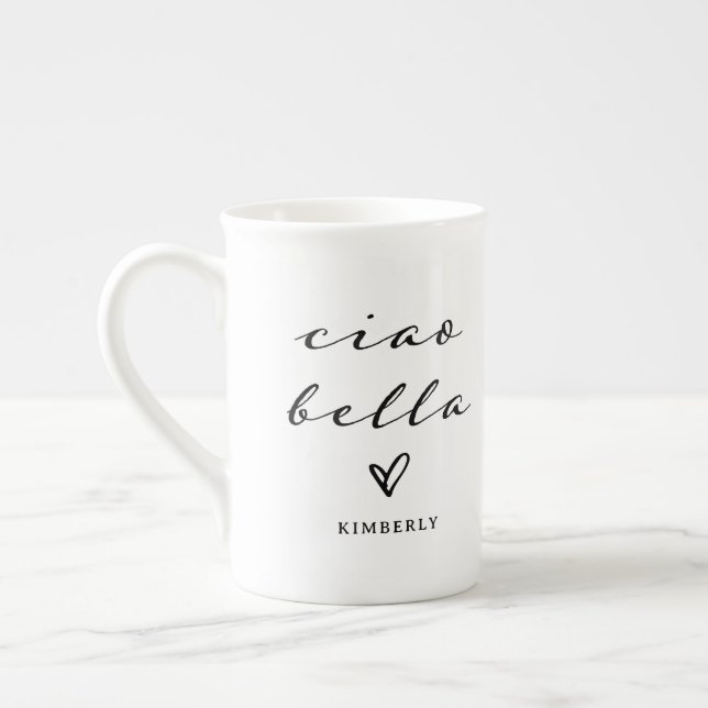 Tasse En Porcelaine Ciao Bella | Script moderne italien avec coeur (Gauche)