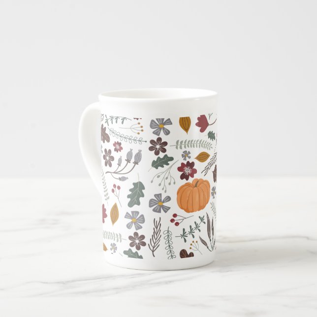 Tasse En Porcelaine Citrouille d'automne motif graphique contemporain (Devant gauche)