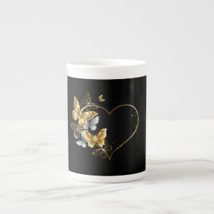 Tasse En Porcelaine Coeur aux papillons d'or