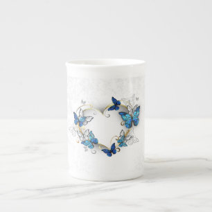 Tasse En Porcelaine Coeur bijoux avec papillons Morpho