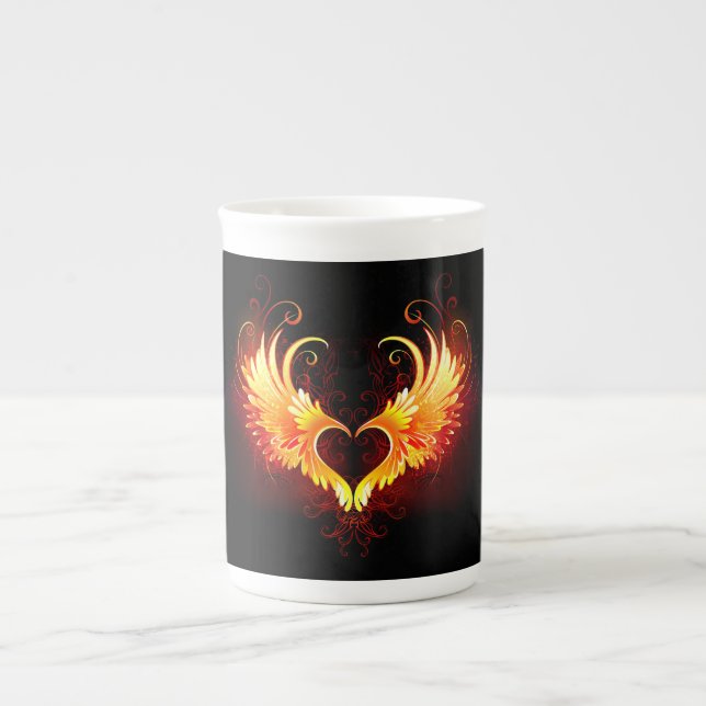 Tasse En Porcelaine Coeur de feu ange avec ailes (Devant)