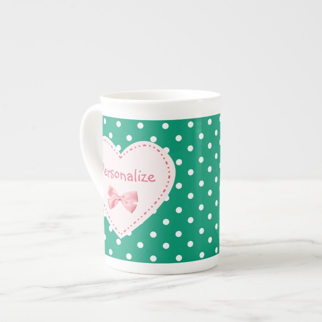 Tasse En Porcelaine Coeur de vert vert avec le nom (Devant gauche)