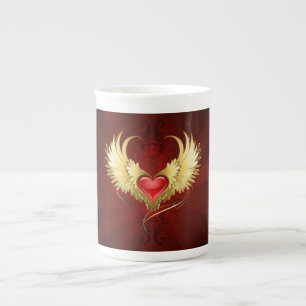 Tasse En Porcelaine Coeur rouge avec ailes d'or