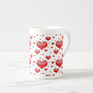Tasse En Porcelaine Coeurs rouges tombants (Vous Choisissez Couleur Ar