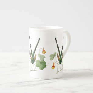 Tasse En Porcelaine Colibris verts et Nasturtium