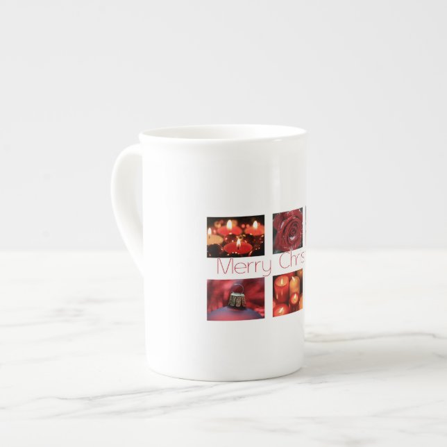Tasse En Porcelaine Collage de Noël en rouge (Devant gauche)