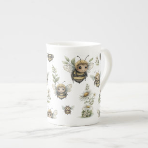 Tasse En Porcelaine Conception d'abeille à l'aquarelle mignonne Abei