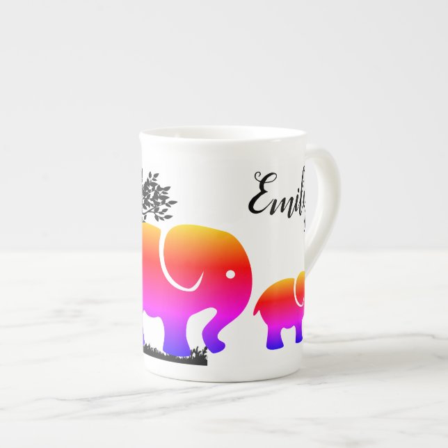 Tasse En Porcelaine Conception personnalisée des éléphants (Devant droit)