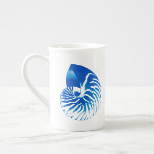 Tasse En Porcelaine Coquille de Nautilus - bleu cobalt et blanc