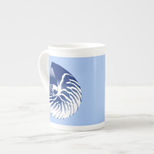 Tasse En Porcelaine Coquille de Nautilus - marine, blanc & bleu clair
