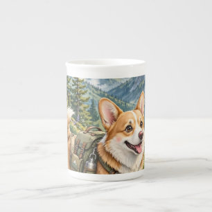 Tasse En Porcelaine Corgi randonnée dans les montagnes aquarelle  