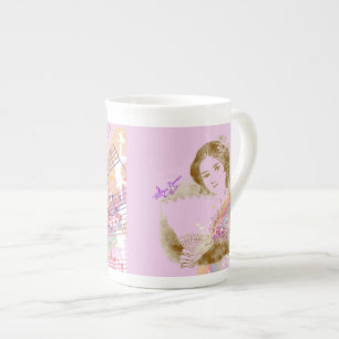 Tasse En Porcelaine Coupe de Chine de Fan vintage Lady Pink Bone