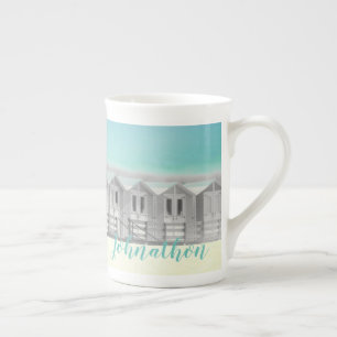 Tasse En Porcelaine Coupe de retraite bleue avec cabanes de plage en b