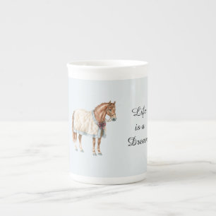 Tasse En Porcelaine Couverture Bleue Blanche Cheval