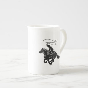 Tasse En Porcelaine Cowboy à cheval bourré courant avec lasso