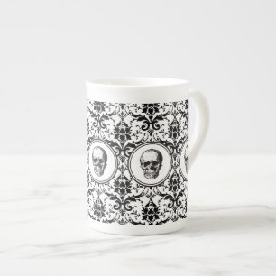 Tasse En Porcelaine Crâne élégant gothique noir et blanc