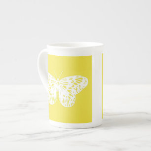 Tasse En Porcelaine Croquis de papillon, or moutarde et blanc