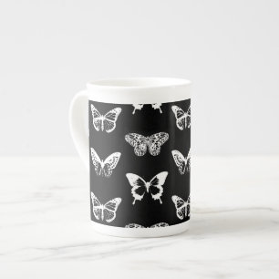 Tasse En Porcelaine Croquis papillon, blanc et noir