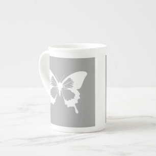 Tasse En Porcelaine Croquis papillon, gris argenté et blanc