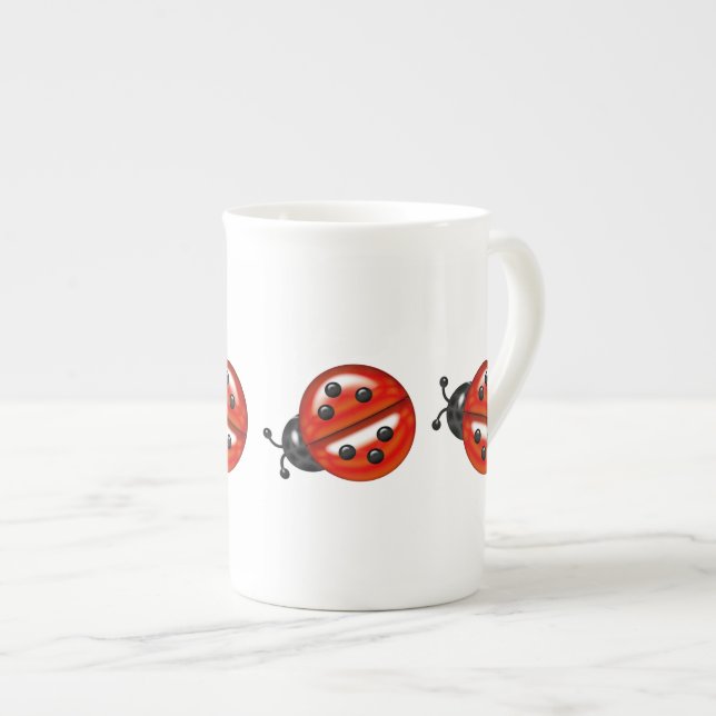 Tasse En Porcelaine Cute Chine blanche et rouge Ladybug os (Devant droit)