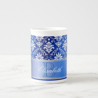 Tasse En Porcelaine Damassé bleue et blanche de monogramme