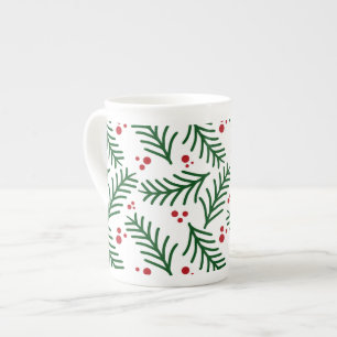 Tasse En Porcelaine Décoration de Noël Artisanale Moderne Fleurs et Ba