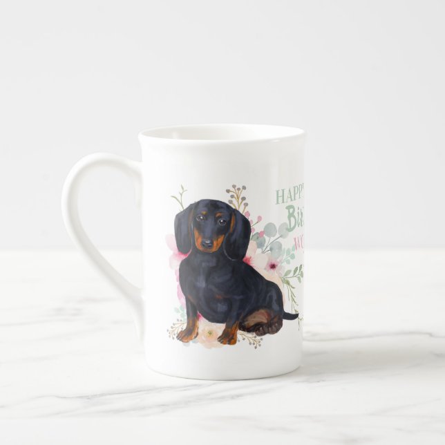 Tasse En Porcelaine Délicat os Chine DACHSHUND maman Anniversaire Mug (Gauche)