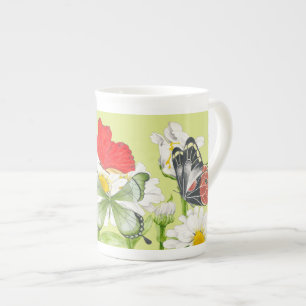 Tasse En Porcelaine Des papillons sur une boue de Chine osseuse