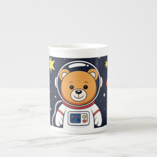 Tasse En Porcelaine Dessin animé d'astronaute ours avec fusée spatiale
