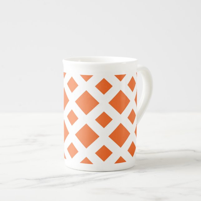 Tasse En Porcelaine Diamants orange sur blanc (Devant droit)