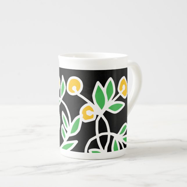 Tasse En Porcelaine Doodle jaune et vert (Devant droit)
