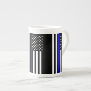Tasse En Porcelaine Drapeau américain Symbole de la Ligne Bleue Mince