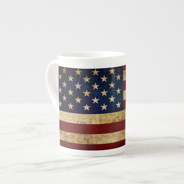 Tasse En Porcelaine Drapeau USA / Grunge (Devant gauche)