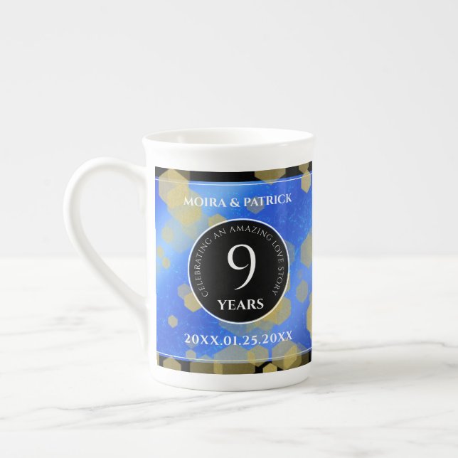 Tasse En Porcelaine Élégant 9e anniversaire Mariage Lapis Lazuli (Gauche)