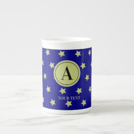 Tasse En Porcelaine Elegant Gold & Blue Star Pattern Monogram
