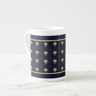 Tasse En Porcelaine Elegant Navy Blue et Gold Damask